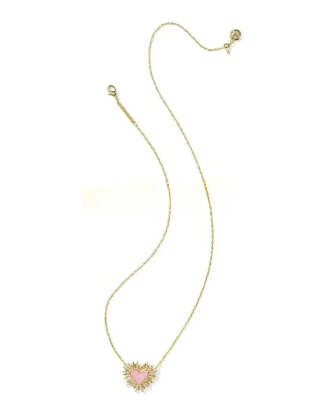 Kendra Scott Gold Necklace with Pink Heart Sunburst Pendant